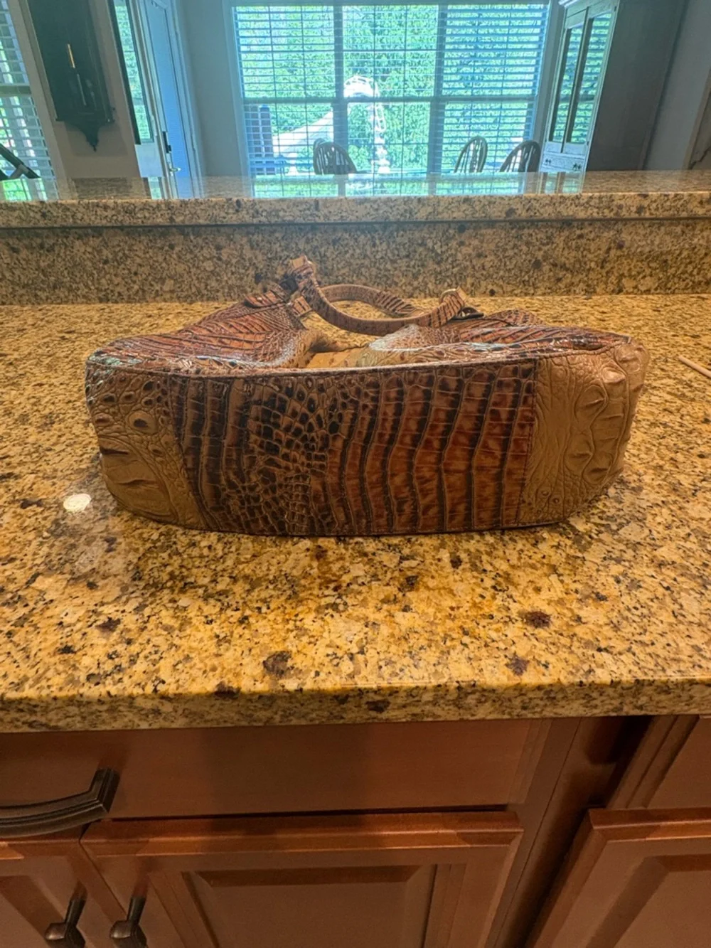 BRAHMIN Ltd Edition ANNE Toasted Almond Brown Croc Embossed Hobo Handbag Purse